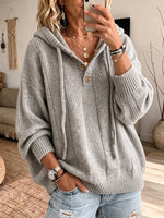 Cozy-chic Chunky-knit Hooded Henley Sweater