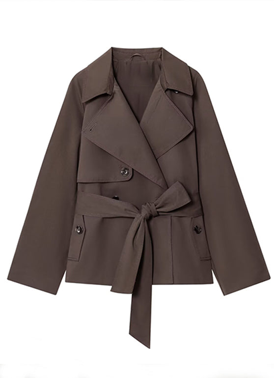 Casual Oversized Cropped Trench Coat With A Drawstring Waist