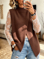 Asymmetric Wrap-front Mock-neck Knit Vest