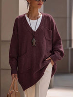 V‑neck Multi‑pocket Drop‑shoulder Oversized Knit Sweater