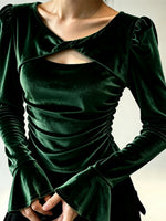 Luxurious Velvet Twist-Front Long-Sleeve Top