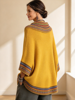 Boho Cozy Mustard Yellow Oversized Raped Cowl Knit Top