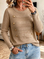 Chic Festive Knit Sweater With Sparkling Button Embellishments And A Round Neckline