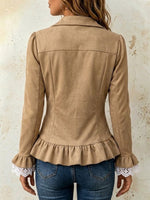 Waisted Jacket With A Lapel, Lettuce-edge Detailing, And Lace Inserts