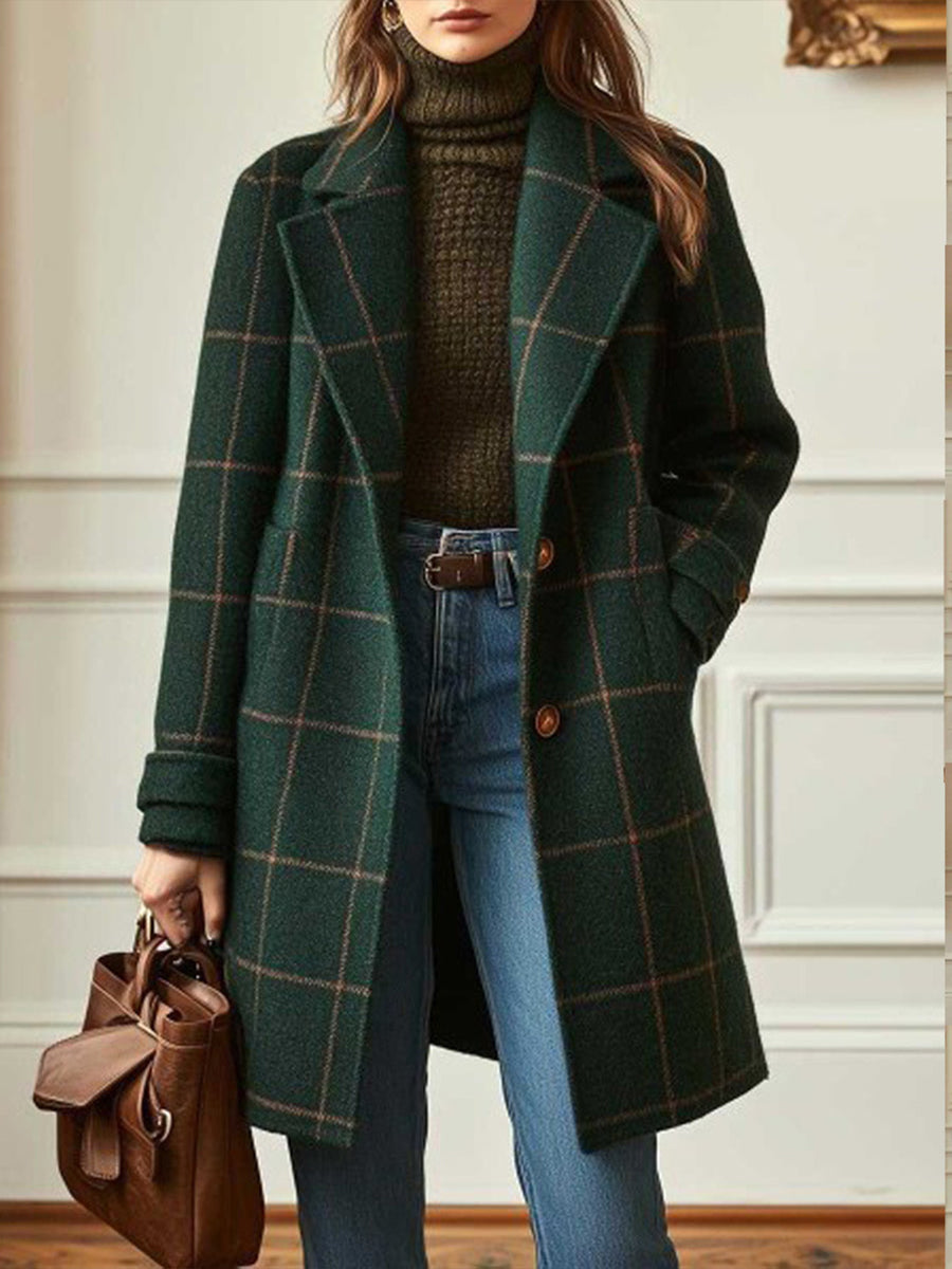 Casual Wool-blend Plaid Coat (mid-length)