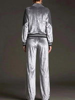 Women's Velvet Tracksuit Set With Leopard Print Paneling