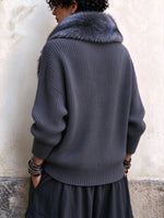 Luxurious Faux-Fur Trim Asymmetrical Zip Knit Pullover