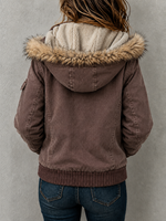 Casual Faux Fur-trimmed Hooded Bomber Jacket With Faux Shearling Lining