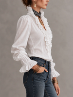 Elegant Ruffle Trim Ruffle Cotton Blend Top