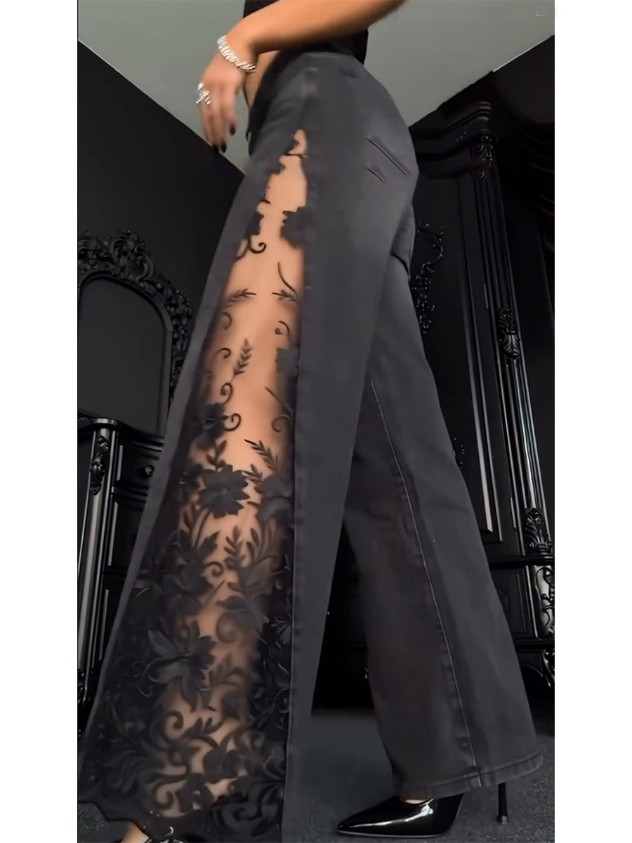 Black Lace-paneled Flared Jeans