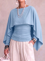 Women's Solid Color Round Neck Long-sleeved Casual Loose Cape-style Top