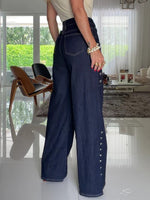 High-waisted Wide-leg Jeans With Casual Metal Buckle Detail