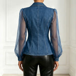 Stylish And Elegant Paneled Chiffon And Denim Shirt