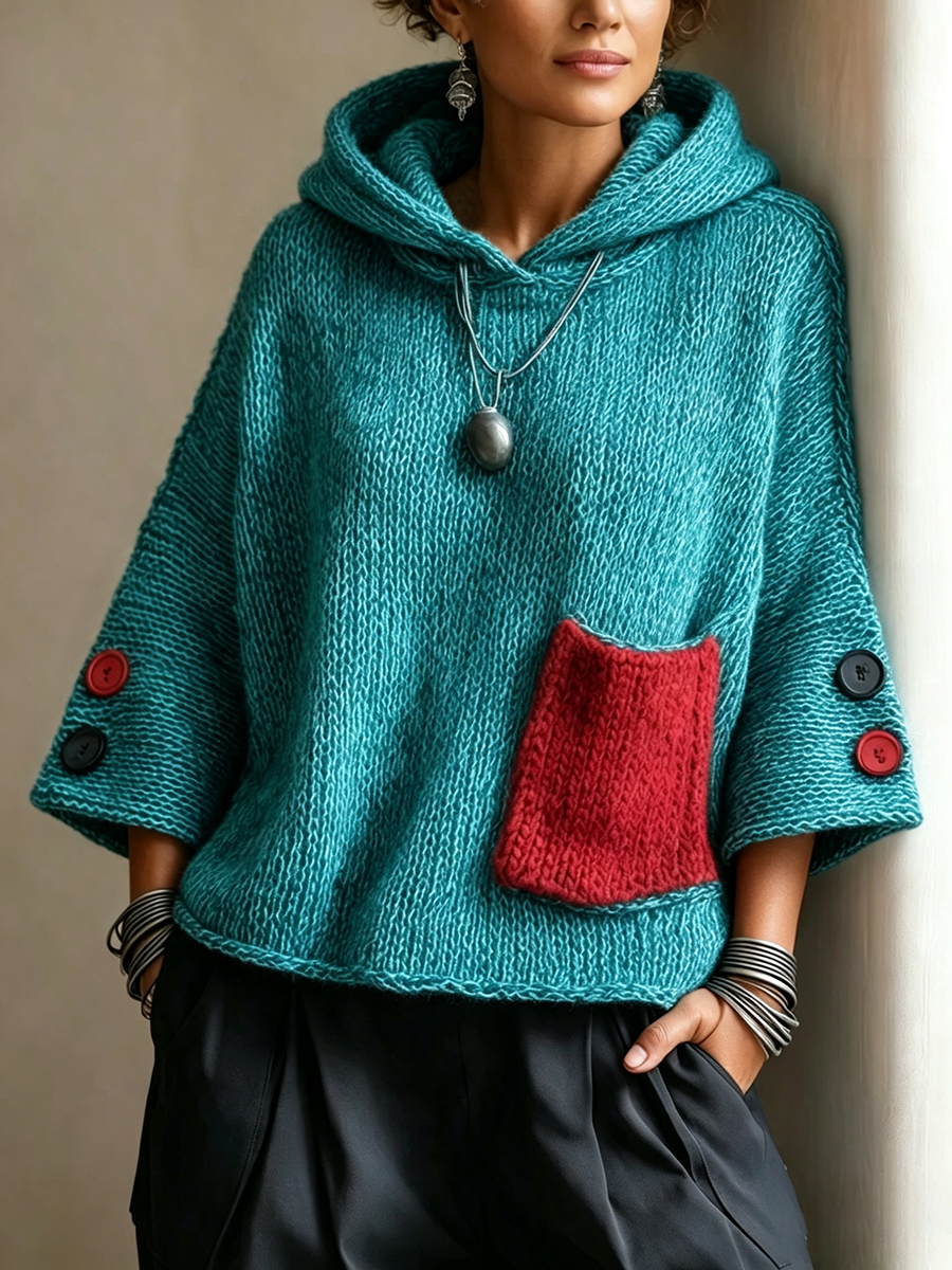 Relaxed Contrast Pocket Hooded Sweater