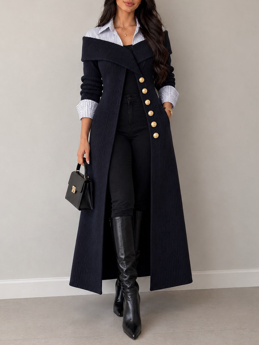 Chic Striped-sleeve Colorblock Knit Dress