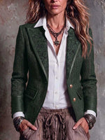 Women's Retro Collared Long Sleeve Casual Loose Color-blocked Herringbone Coat