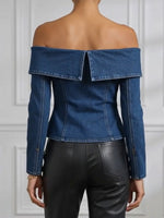 Stylish Off-the-shoulder Denim Shirt
