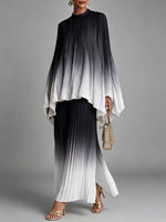 Elegant Ombré Pleated Two-Piece Skirt Set