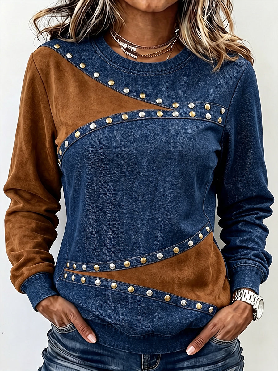 Edgy Asymmetrical Color-Block Studded Top