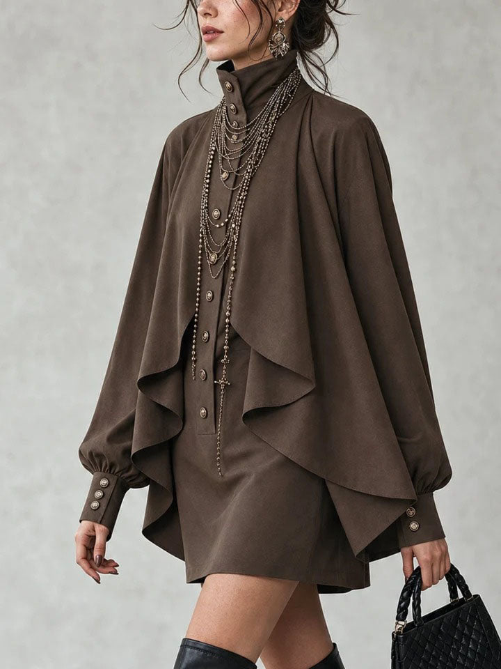 Elegant Stand-up Collar Cape Mini Dress