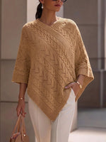 Cable Open‑work V‑neck Cape‑style Knit Top