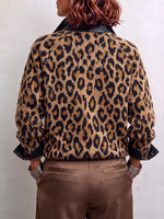 Bold Leopard Knit Leather-Trim Jacket