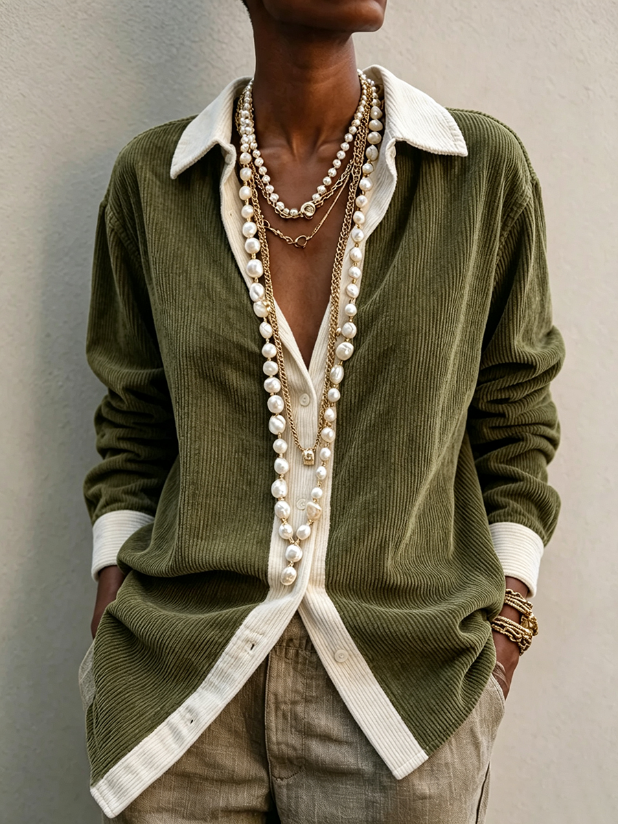 Cozy Stylish Olive Green Corduroy Shirt