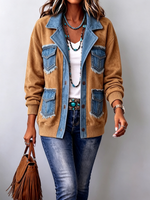 Vintage-chic Suede Patchwork Denim Jacket