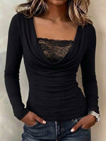Long-sleeve Top With Cowl Neck And Lace Panels