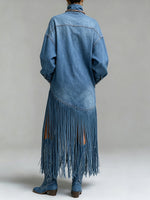 Avant-Garde Fringed Turtleneck Denim Dress
