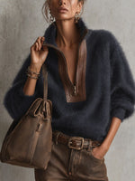 Fuzzy Wool-blend Half-zip Knit