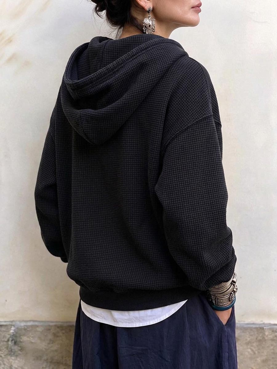 Women's Waffle Knit Toggle Clasp Hoodie With Pocket