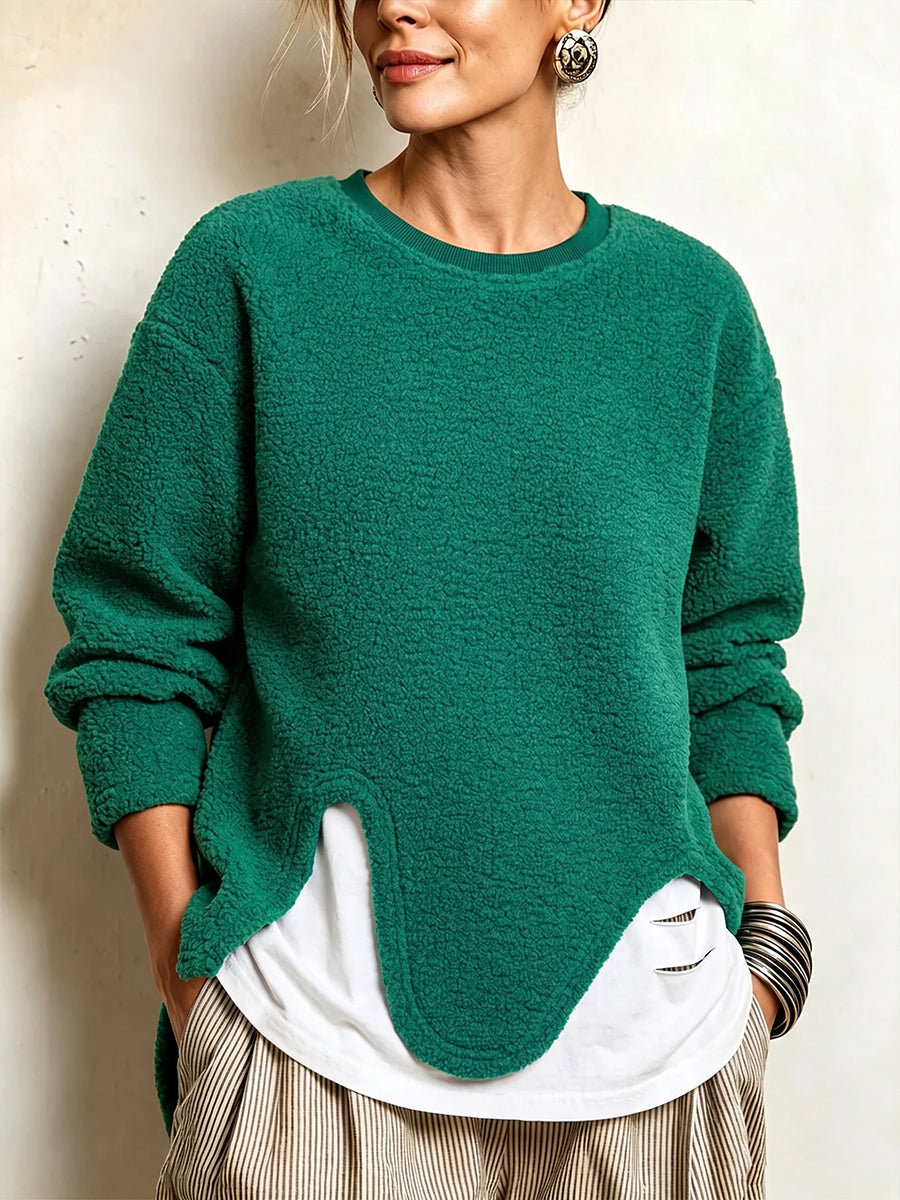 Cozy Sherpa Fleeced Asymmetric Hem Sweatshirt