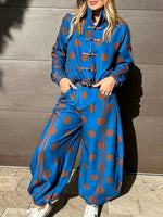 Casual Polka-dot Cotton-blend Jacket And Trousers Two-piece Set