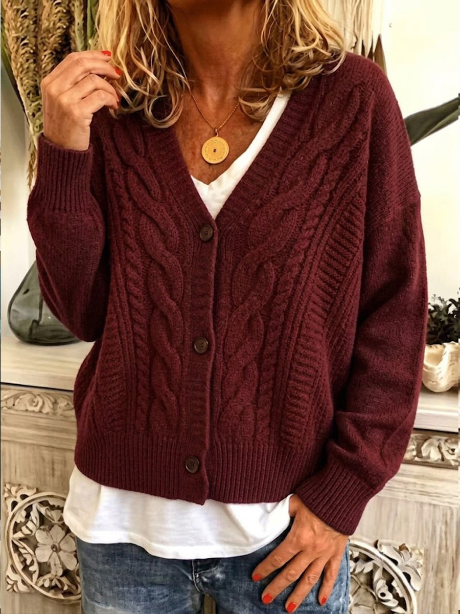 Casual And Cozy Cable-knit V-neck Cardigan