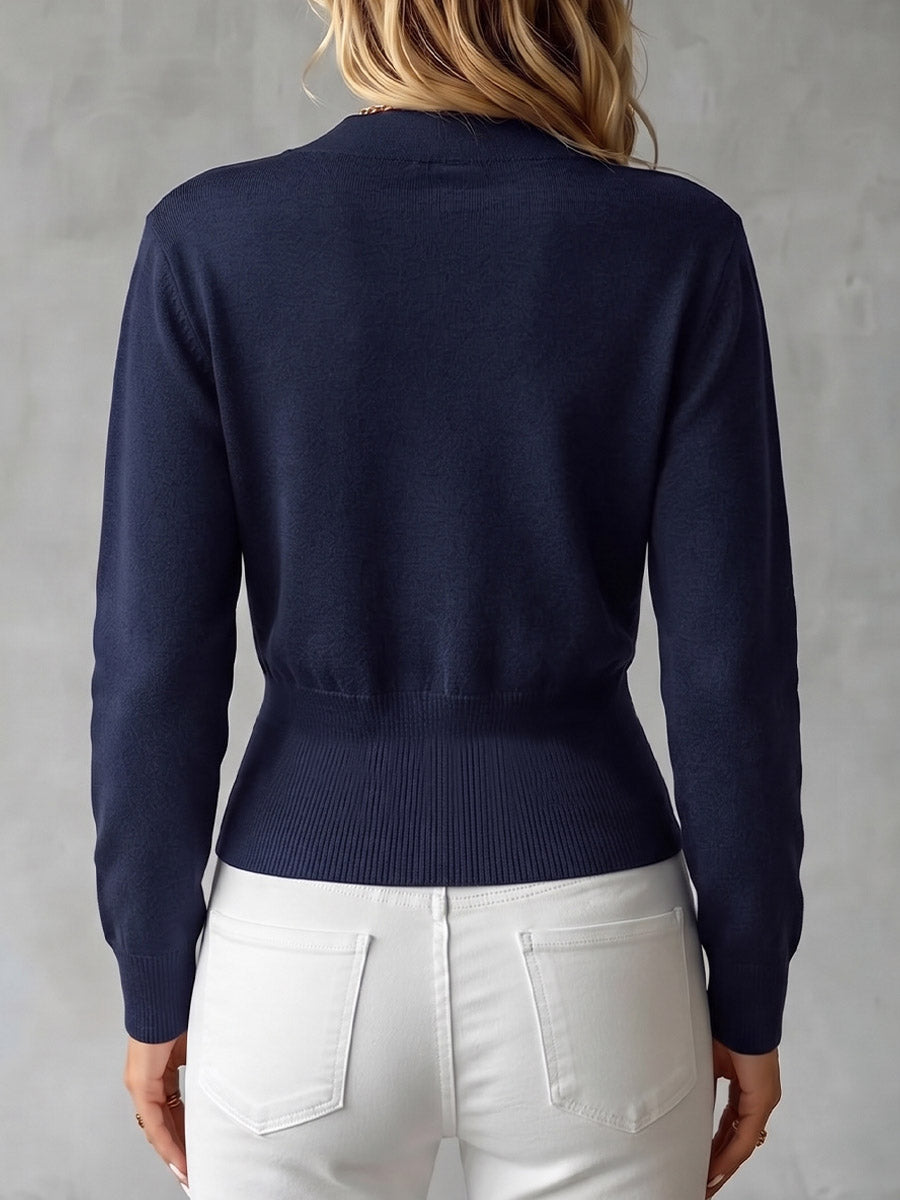 Women's Solid Color V-neck Long Sleeve Casual Loose Knit Top