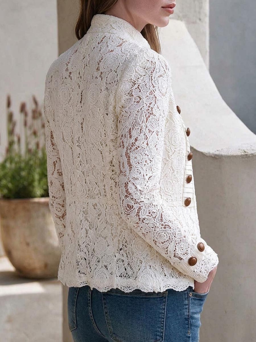 Women's Elegant White Lace Button-up Jacket