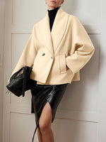 Casual Shawl-collar Cropped Cotton-wool Blend Coat