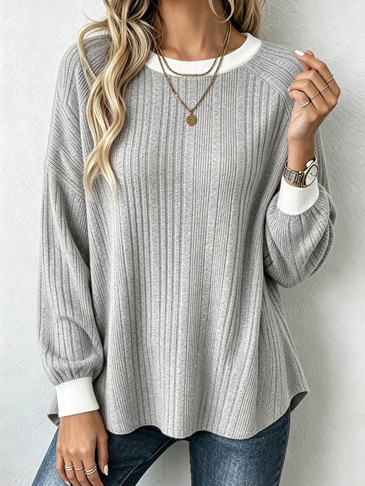 Cozy Chic Contrast Trim Ribbed Sweater