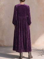 Women's Solid Color V-neck Long Sleeve Casual Loose Rhinestone Velvet Dress