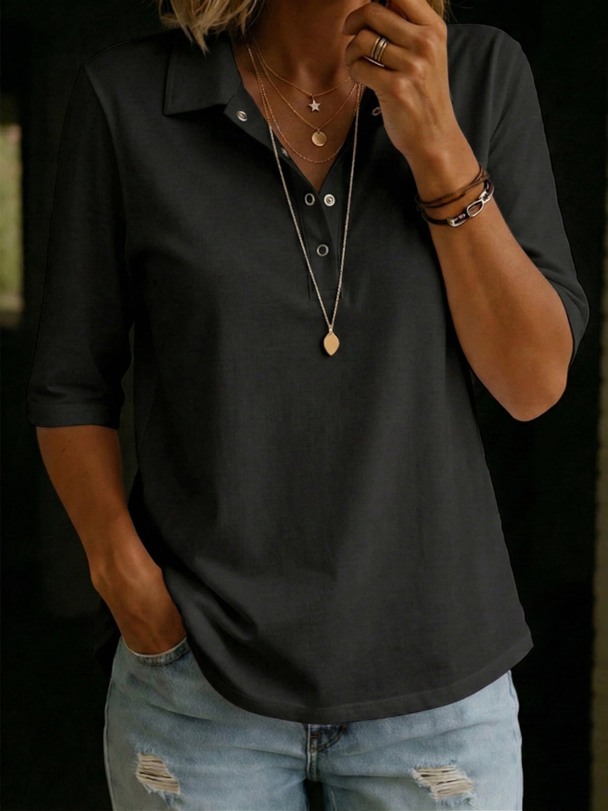 Casual Cozy Polo Collar 100% Cotton Half-sleeve T-shirt