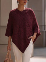 Cable Open‑work V‑neck Cape‑style Knit Top