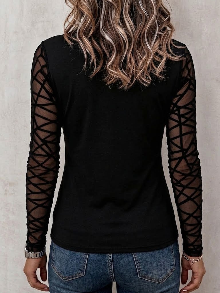 Crew Neck Chest Cutout Deep V Fitted Ribbed Long Sleeve Knit Top