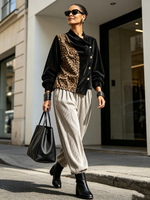 Chic Asymmetrical Leopard-print Panel Velvet Blouse