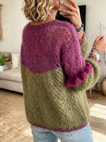 Chic Color-block Ruffled Mohair-blend Open-knit Sweater