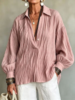 Elegant Burgundy Crinkled V-Neck Blouse