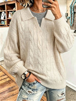 Cozy Polo Faux Two-piece Shirt Collar Cable Knit Sweater