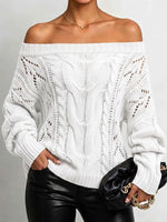 Women's Solid Color Off-shoulder Long-sleeved Casual Loose Knit Pullover Top