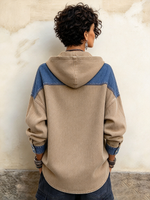 Casual Chic Colorblock Hooded Denim Jacket