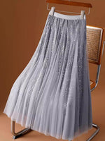 Glamorous And Elegant Sequin Tulle Midi Skirt With A Stretchy Elastic Waistband.